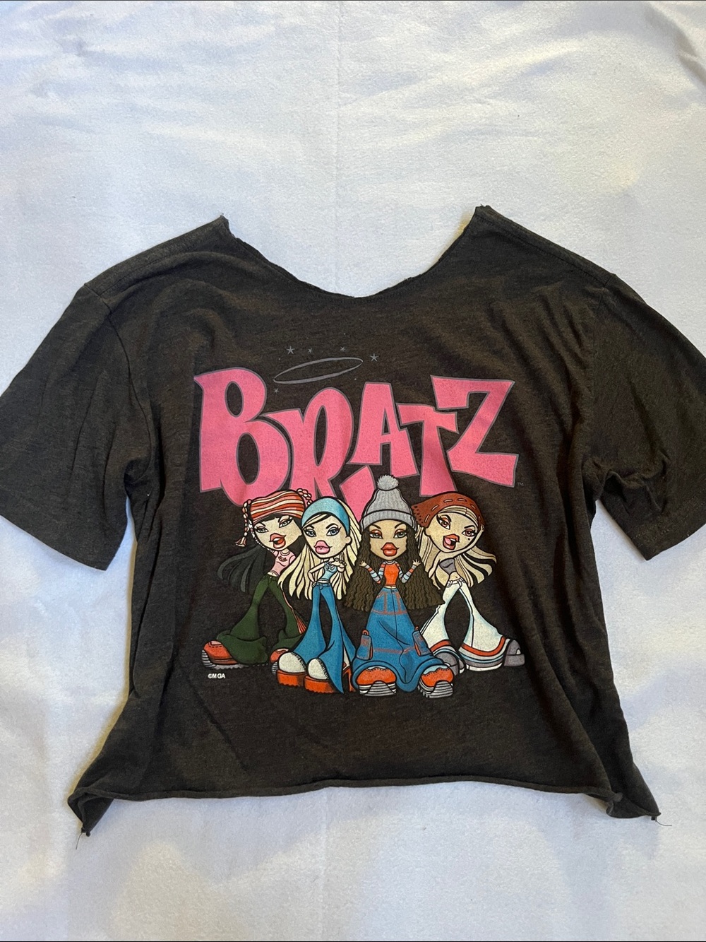 Bratz Black Graphic Off the Shoulder Crop Top with Pink Logo